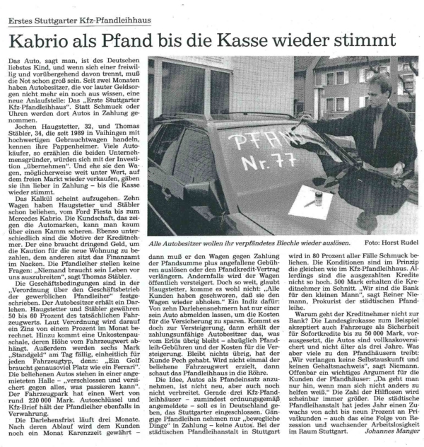 1995_2 Presseartikel: Stuttgarter Kfz-Pfandleihhaus