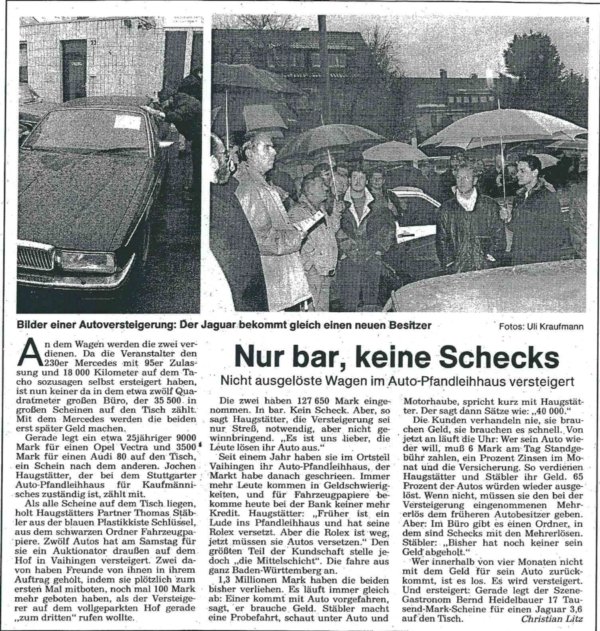 Zeitungsartikel: Nur bar, keine Schecks